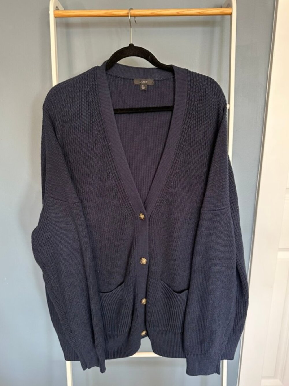 J. Crew Chunky Cotton Cashmere Cardigan Navy XL
